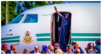 A photo of President Bola Tinubu making a departure on the presidential jet.